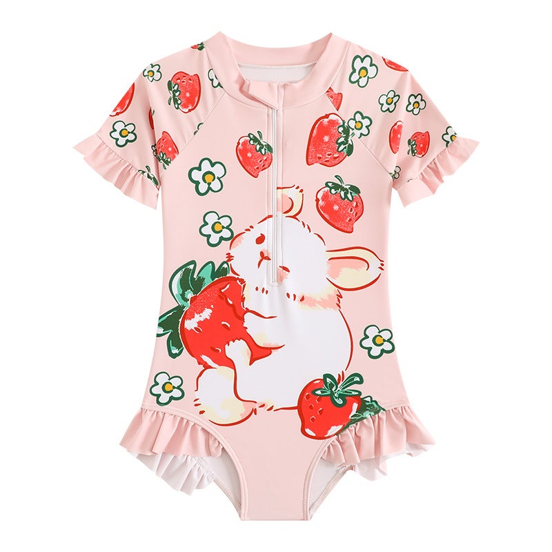 Children'S Swimsuit Girl Cute Cartoon Rabbit Ear Zipper Small And Medium-Sized Girl Baby One-Piece Children'S Swimsuit - Image 1